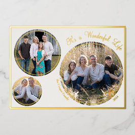 Crème Elegante Minimalistische Kerstdrie Foto Folie Feestdagenkaart