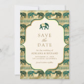 Crème Emerald Gold Elephant Indian Trouwfoto Save The Date (Voorkant)