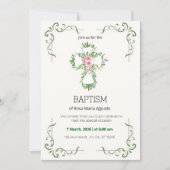 Crème en beige bloemige grens doop kaart (Voorkant)