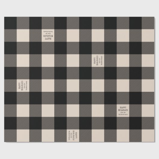 Crème en Black Buffalo Plaid Vakantie Custom Cadeaupapier (Vlak)