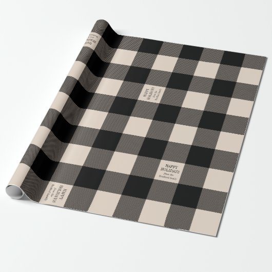 Crème en Black Buffalo Plaid Vakantie Custom Cadeaupapier (Uitgerold)