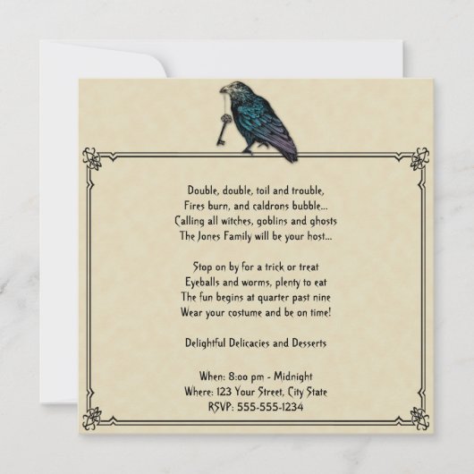Crème en Black Raven Halloween Party Kaart (Voorkant)