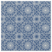 Crème en Blauw Art Deco Bloemen Patroon Stof (Close Up)