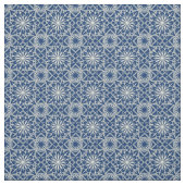 Crème en Blauw Art Deco Bloemen Patroon Stof (Swatch)