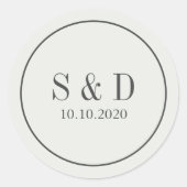 Crème en Blauw | Bruiloft Klassiek Monogram Ronde Sticker (Voorkant)