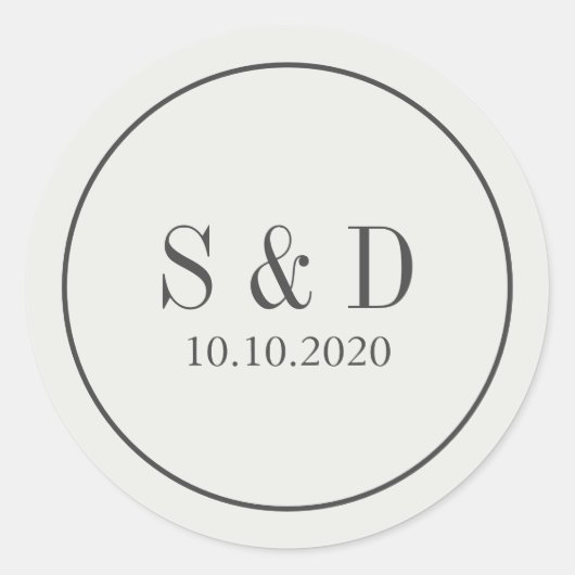 Crème en Blauw | Bruiloft Klassiek Monogram Ronde Sticker (Voorkant)