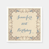 Crème en blauwe art nouveau bloemenrand servetten (Voorkant)