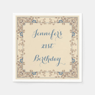 Crème en blauwe art nouveau bloemenrand servetten