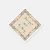 Crème en blauwe art nouveau bloemenrand servetten (Hoek)