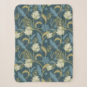 Crème en Blauwe Art Nouveau bloemmotief Sherpa Deken