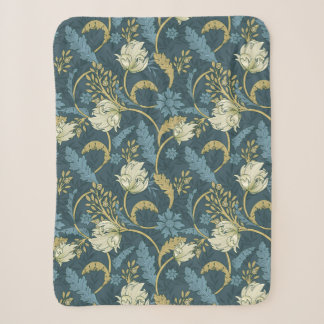 Crème en Blauwe Art Nouveau bloemmotief Sherpa Deken
