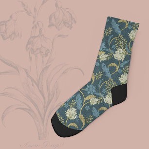 Crème en Blauwe Art Nouveau bloemmotief Sokken