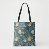 Crème en blauwe bloemen Art Nouveau Tote Bag