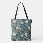 Crème en blauwe bloemen Art Nouveau Tote Bag (Achterkant)