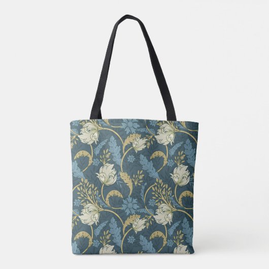 Crème en blauwe bloemen Art Nouveau Tote Bag (Achterkant)