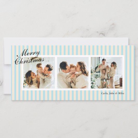 Crème en Blauwe Chic Verticale Strepen 3 Foto (Voorkant)