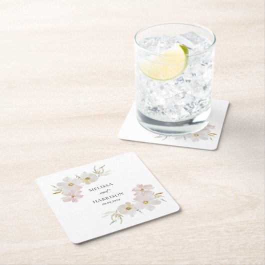 Crème- en blos waterverf bloemen kartonnen onderzetters (Insitu)