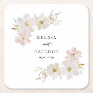 Crème- en blos waterverf bloemen kartonnen onderzetters