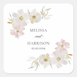 Crème en Blush Watercolor Bloemen Vierkante Sticker