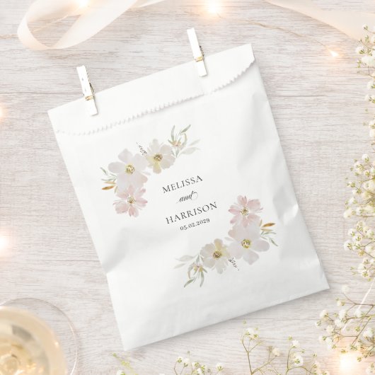 Crème en Blush Waterverf Bloemen Bedankzakje (Geknipt)