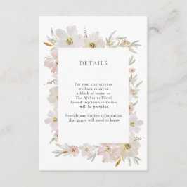 Crème en Blush Waterverf Bloemen Details Informatiekaartje