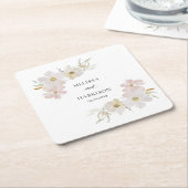 Crème en Blush Waterverf Bloemen Kartonnen Onderzetters (Schuin)