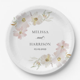 Crème en Blush Waterverf Bloemen Papieren Bordje