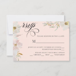 Crème en Blush Waterverf Bloemen RSVP Kaartje