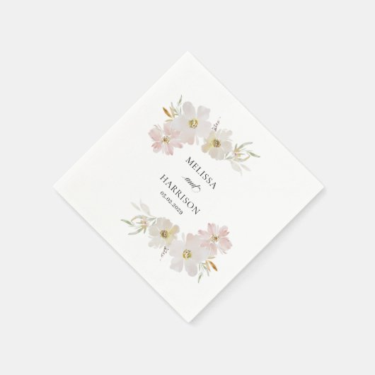 Crème en Blush Waterverf Bloemen Servet (Hoek)