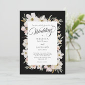 Crème en Blush Waterverf Bloemen Trouwen Zwart Kaart (Staand voorkant)