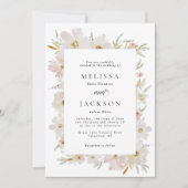 Crème en Blush Waterverf Bloemen Wedding Kaart (Voorkant)