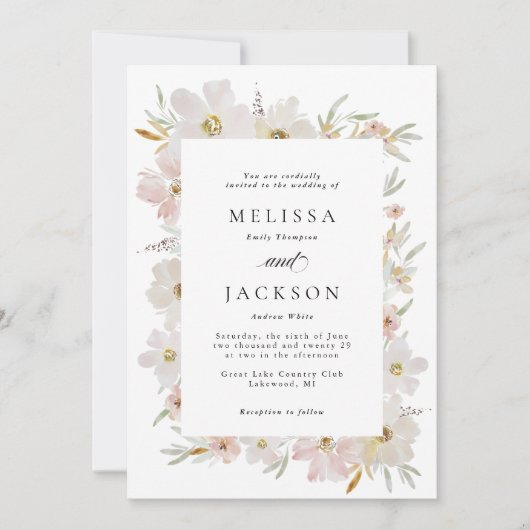 Crème en Blush Waterverf Bloemen Wedding Kaart (Voorkant)