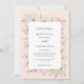 Crème en Blush Waterverf Bloemen Wedding Kaart (Voorkant)