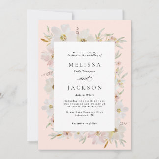 Crème en Blush Waterverf Bloemen Wedding Kaart