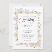 Crème en Blush Waterverf Bloemen Wedding Kaart (Voorkant)