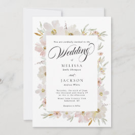 Crème en Blush Waterverf Bloemen Wedding Kaart