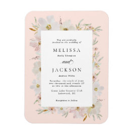 Crème en Blush Waterverf Bloemen Wedding Magneet