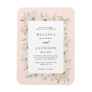 Crème en Blush Waterverf Bloemen Wedding Magneet