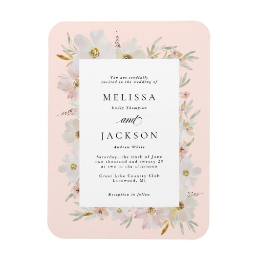 Crème en Blush Waterverf Bloemen Wedding Magneet (Verticaal)