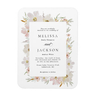 Crème en Blush Waterverf Bloemen Wedding Magneet
