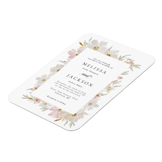 Crème en Blush Waterverf Bloemen Wedding Magneet (Linkerzijde)