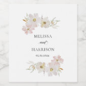 Crème en Blush Waterverf Bloemen Wijn Etiket (Enkel label)