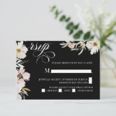 Crème en Blush Waterverf Bloemen Zwart RSVP Kaartje (Staand voorkant)