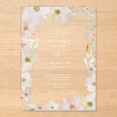 Crème en Blush Waterverf Flower Wedding Uitnodigen Acryl Uitnodigingen (Voorkant)