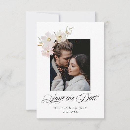 Crème en Blush Waterverf Flowers Bewaar de datum Save The Date (Voorkant)
