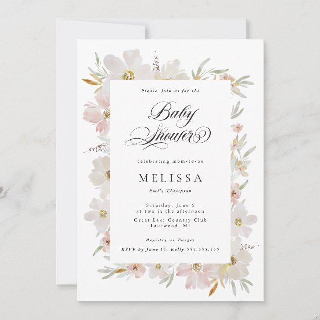 Crème en Blush Waterverf Flowers Vrijgezellenfeest (Voorkant)