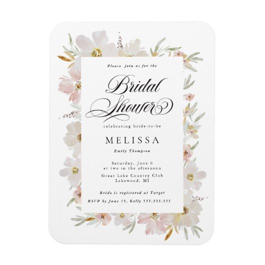 Crème en Blush Waterverf Flowers Vrijgezellenfeest Magneet (Verticaal)