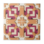 Crème en Bourgogne Rood Symmetrische Geometrische Tegeltje (Voorkant)