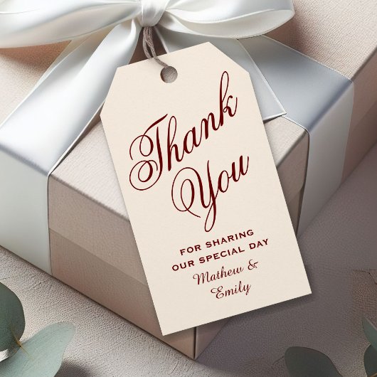 Crème en Bourgondië gepersonaliseerd dank u bruilo Cadeaulabel