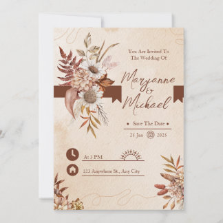 Crème en Bruin Bloemen Waterverf Save the Date Kaart